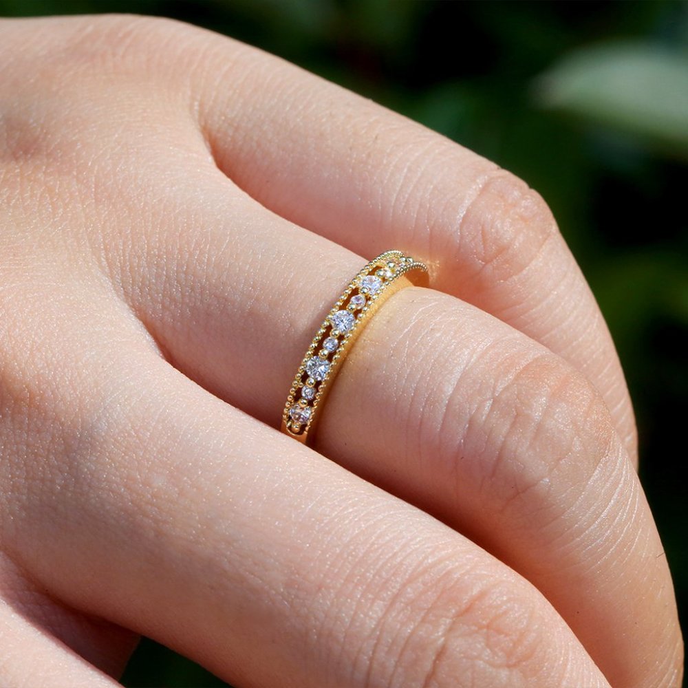 Dainty Tiny CZ Round Thin Micro Pave Lovely Gold Rings for Women, INDN8197 - Picture 5 of 6